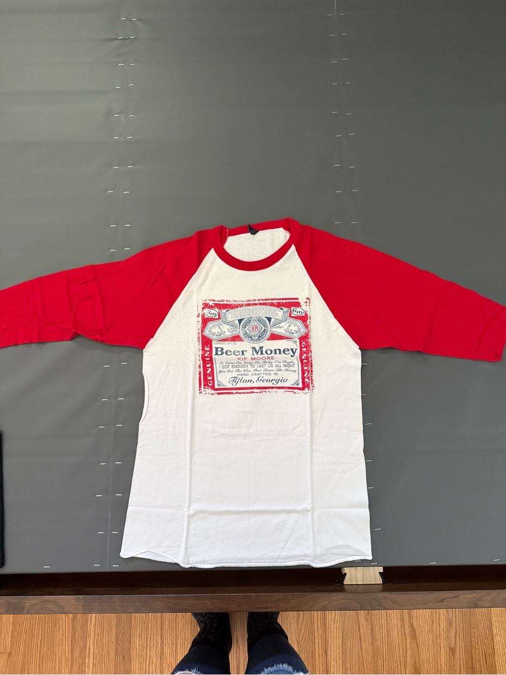 Kip Moore - Red & White Raglan Baseball Tee - 'Beer Money' Graphic